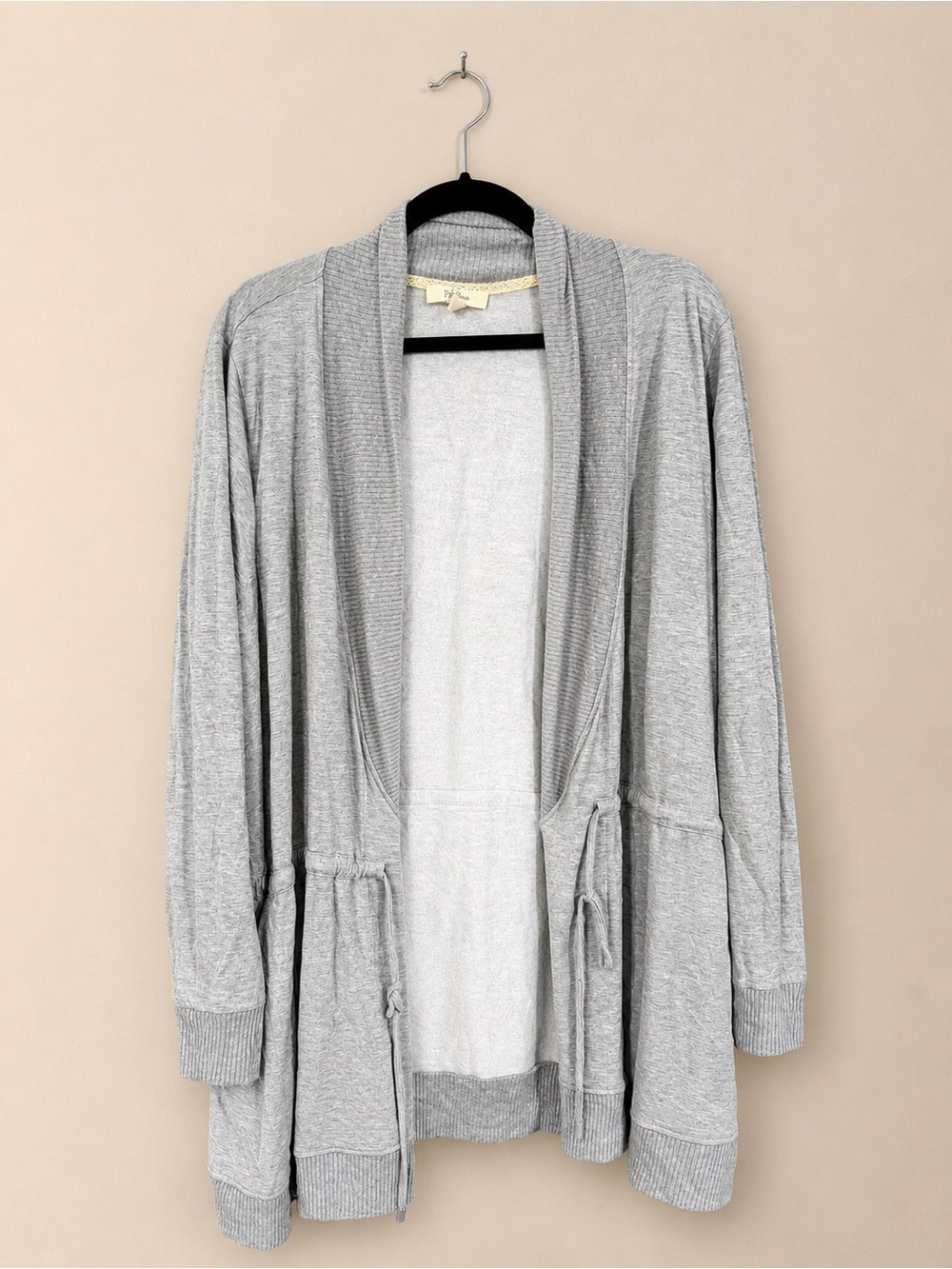 Gray Cardigan Sweater with Drawstring Waist